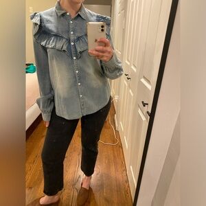 PILCRO denim button down with ruffles